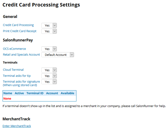 Credit Card Processing Settings