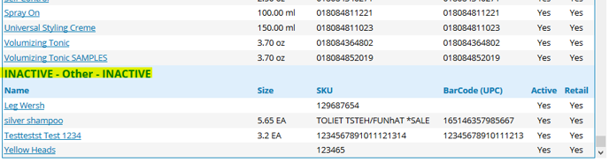Inactives on product list