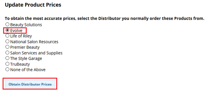 Obtain distributor prices button