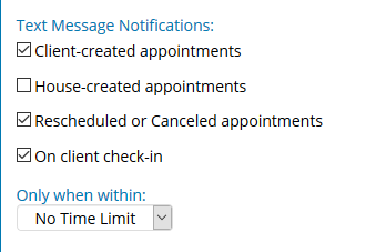Text notification options